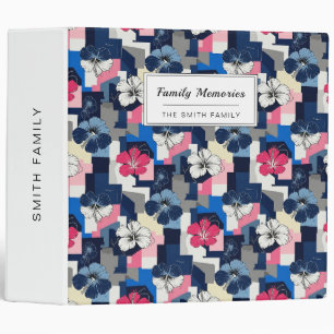 Elegant Blue Hibiscus Floral Pattern (4) 3 Ring Binder