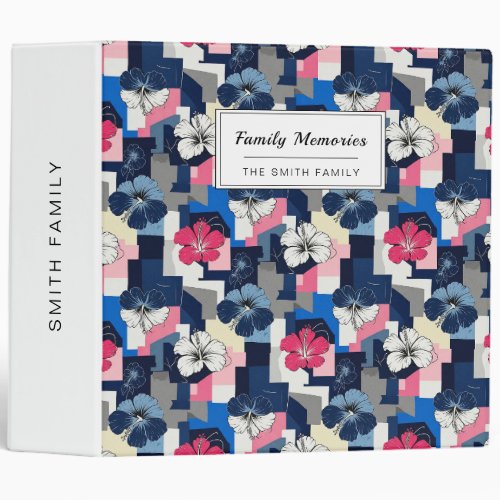 Elegant Blue Hibiscus Floral Pattern (4) 3 Ring Binder