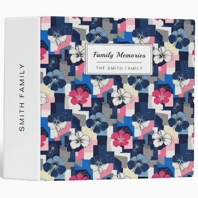 Elegant Blue Hibiscus Floral Pattern (4) 3 Ring Binder (Front/Spine)