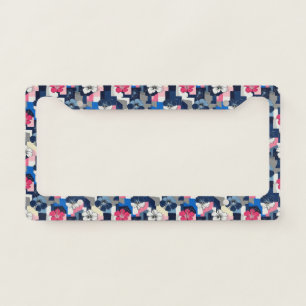 Elegant Blue Hibiscus Floral Pattern (4) License Plate Frame