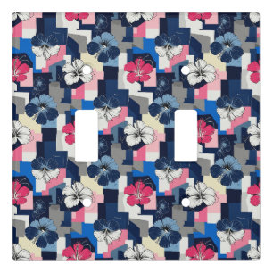 Elegant Blue Hibiscus Floral Pattern (4) Light Switch Cover