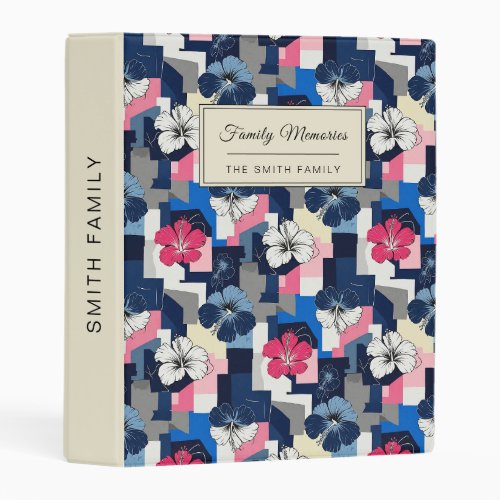 Elegant Blue Hibiscus Floral Pattern (4) Mini Binder