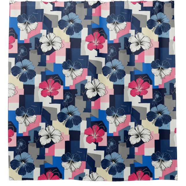 Elegant Blue Hibiscus Floral Pattern (4) Shower Curtain (Front)
