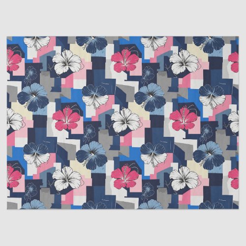Elegant Blue Hibiscus Floral Pattern (4) Tissue Paper