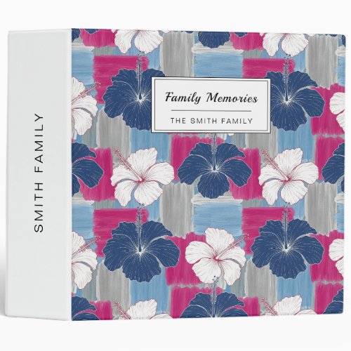 Elegant Blue Hibiscus Floral Pattern (5) 3 Ring Binder