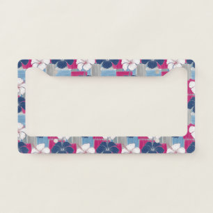 Elegant Blue Hibiscus Floral Pattern (5) License Plate Frame