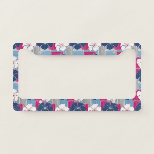 Elegant Blue Hibiscus Floral Pattern (5) License Plate Frame (Front)