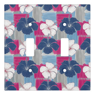 Elegant Blue Hibiscus Floral Pattern (5) Light Switch Cover