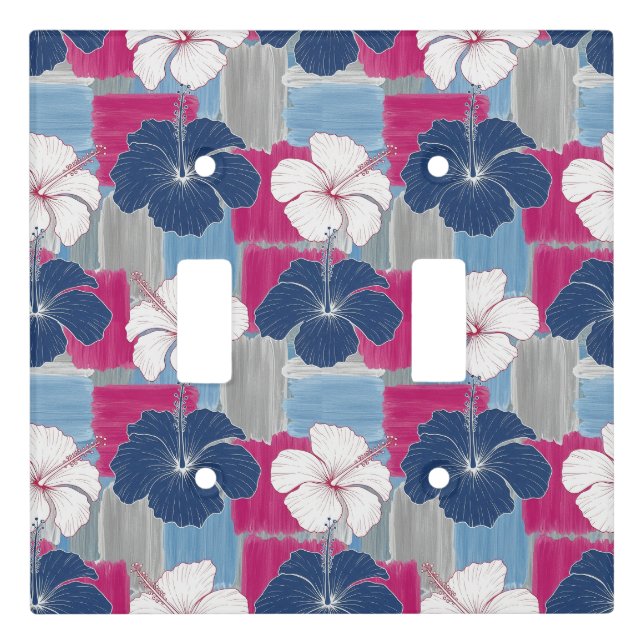 Elegant Blue Hibiscus Floral Pattern (5) Light Switch Cover (Front)