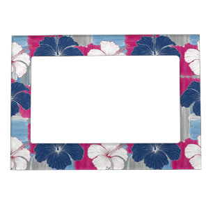 Elegant Blue Hibiscus Floral Pattern (5) Magnetic Frame