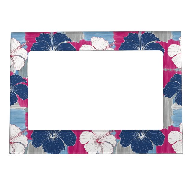 Elegant Blue Hibiscus Floral Pattern (5) Magnetic Frame (Front)