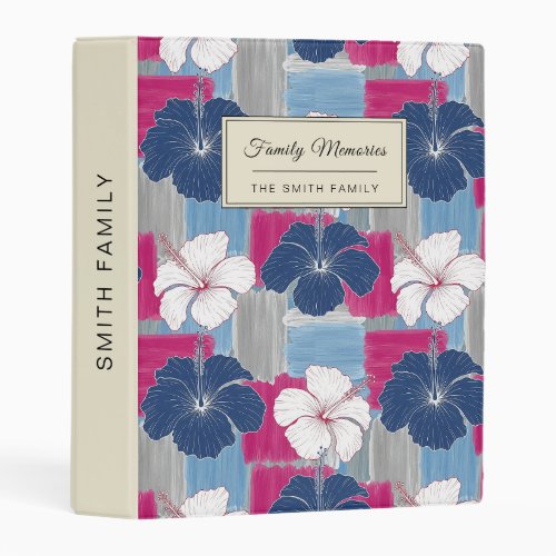 Elegant Blue Hibiscus Floral Pattern (5) Mini Binder