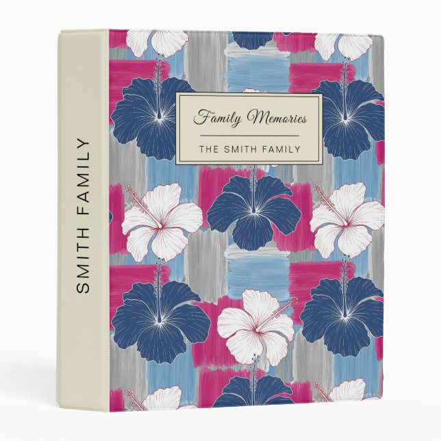 Elegant Blue Hibiscus Floral Pattern (5) Mini Binder (Front/Spine)
