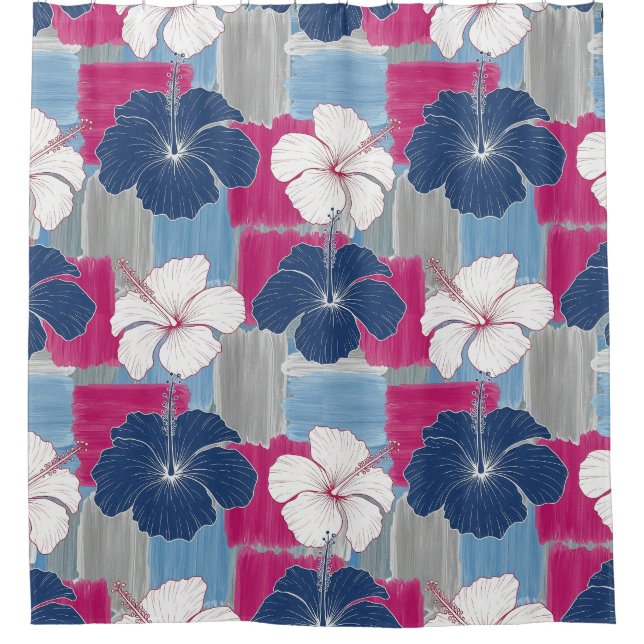 Elegant Blue Hibiscus Floral Pattern (5) Shower Curtain (Front)