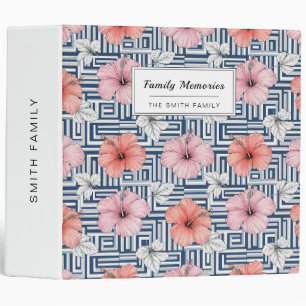 Elegant Blue Hibiscus Floral Pattern (6) 3 Ring Binder