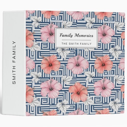 Elegant Blue Hibiscus Floral Pattern (6) 3 Ring Binder
