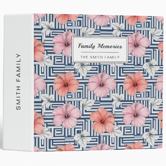 Elegant Blue Hibiscus Floral Pattern (6) 3 Ring Binder (Front/Spine)
