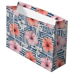 Elegant Blue Hibiscus Floral Pattern (6) Large Gift Bag