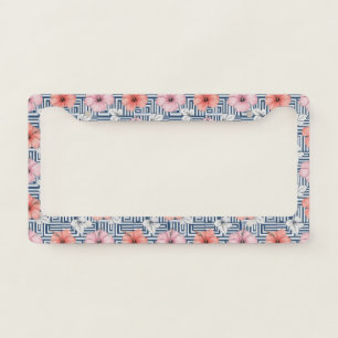 Elegant Blue Hibiscus Floral Pattern (6) License Plate Frame