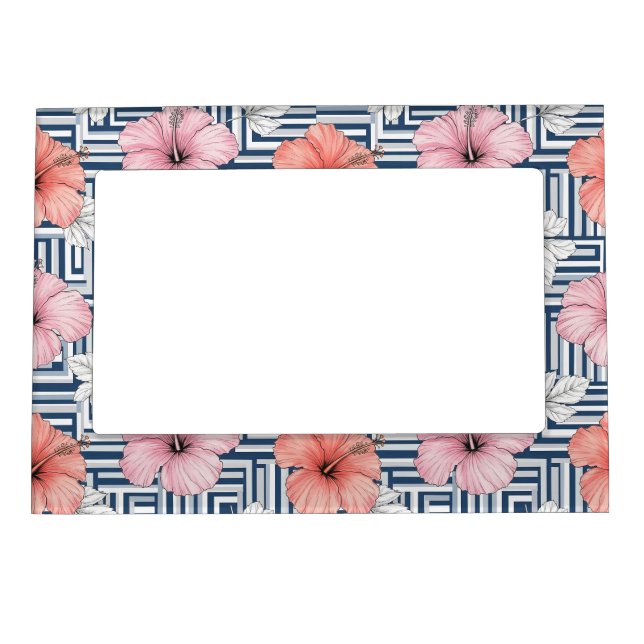Elegant Blue Hibiscus Floral Pattern (6) Magnetic Frame (Front)