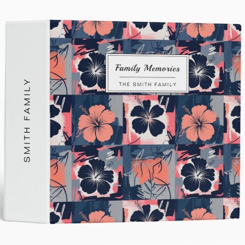 Elegant Blue Hibiscus Floral Pattern (7) 3 Ring Binder
