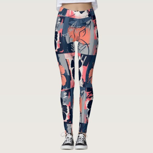 Elegant Blue Hibiscus Floral Pattern (7) Leggings
