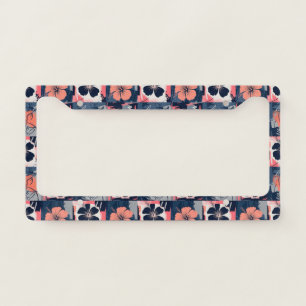Elegant Blue Hibiscus Floral Pattern (7) License Plate Frame