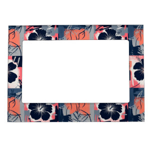Elegant Blue Hibiscus Floral Pattern (7) Magnetic Frame