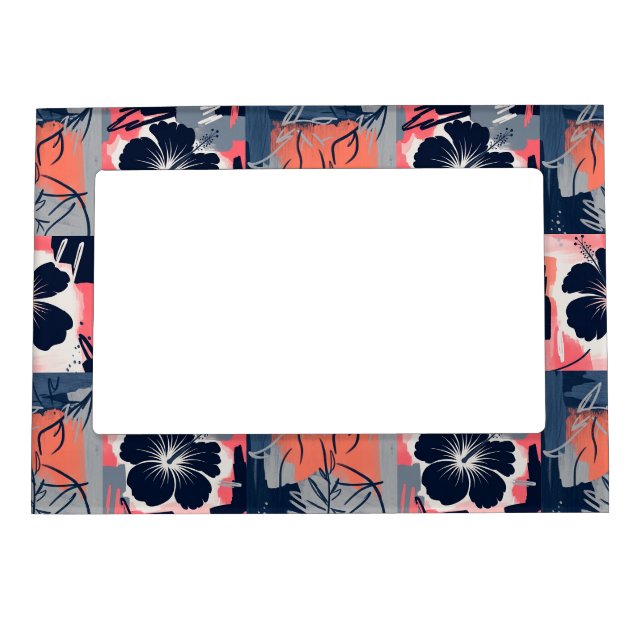 Elegant Blue Hibiscus Floral Pattern (7) Magnetic Frame (Front)