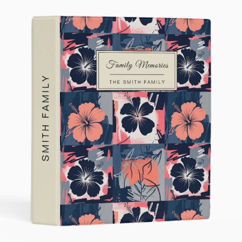 Elegant Blue Hibiscus Floral Pattern (7) Mini Binder