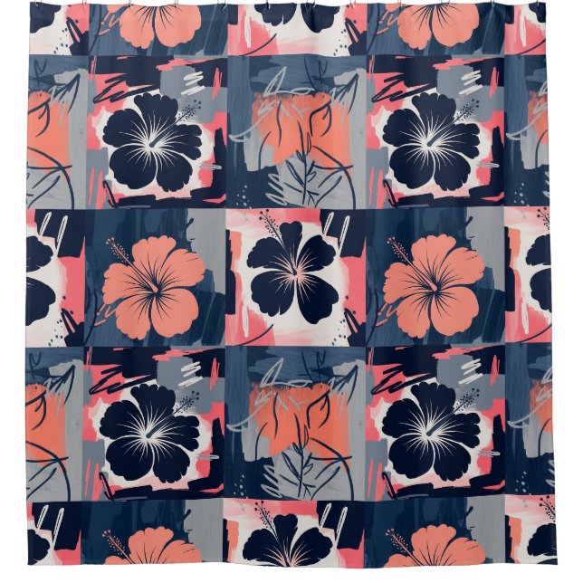Elegant Blue Hibiscus Floral Pattern (7) Shower Curtain (Front)