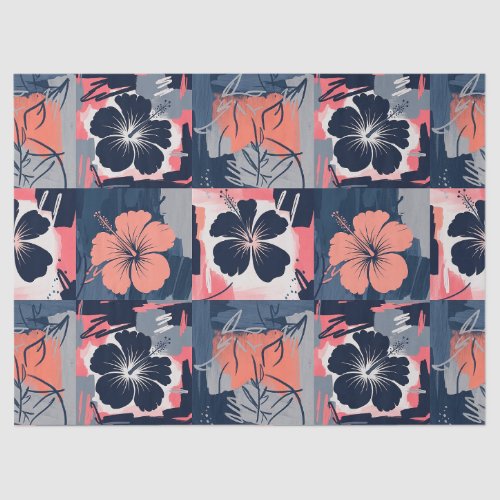 Elegant Blue Hibiscus Floral Pattern (7) Tissue Paper