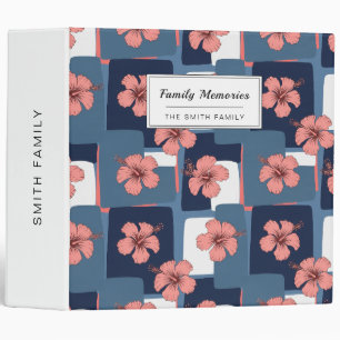 Elegant Blue Hibiscus Floral Pattern (8) 3 Ring Binder