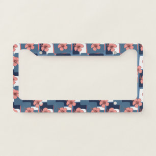 Elegant Blue Hibiscus Floral Pattern (8) License Plate Frame
