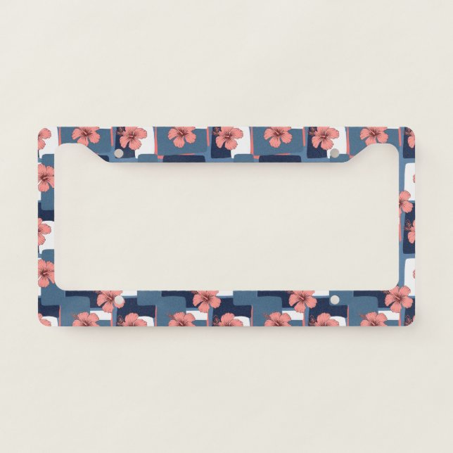 Elegant Blue Hibiscus Floral Pattern (8) License Plate Frame (Front)