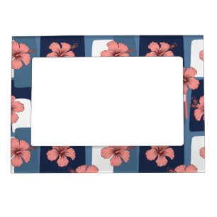 Elegant Blue Hibiscus Floral Pattern (8) Magnetic Frame