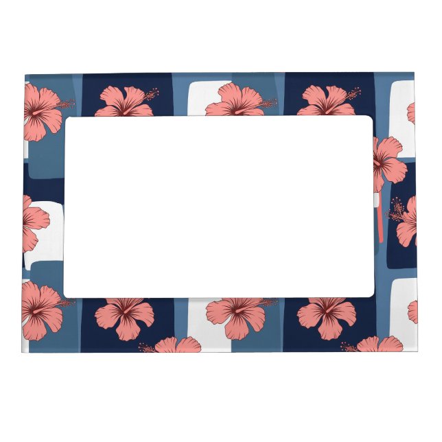 Elegant Blue Hibiscus Floral Pattern (8) Magnetic Frame (Front)