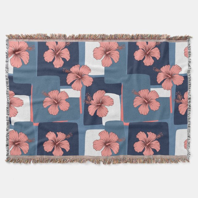Elegant Blue Hibiscus Floral Pattern (8) Throw Blanket (Front)