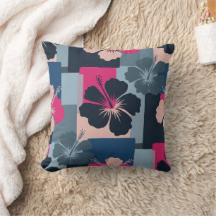 Elegant Blue Hibiscus Floral Pattern (8) Throw Pillow