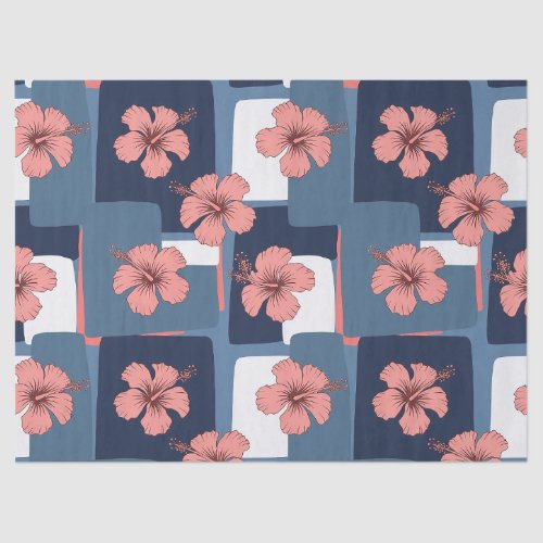 Elegant Blue Hibiscus Floral Pattern (8) Tissue Paper