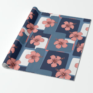Elegant Blue Hibiscus Floral Pattern (8) Wrapping Paper