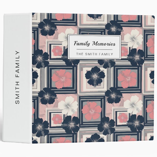 Elegant Blue Hibiscus Floral Pattern (9) 3 Ring Binder (Front/Spine)