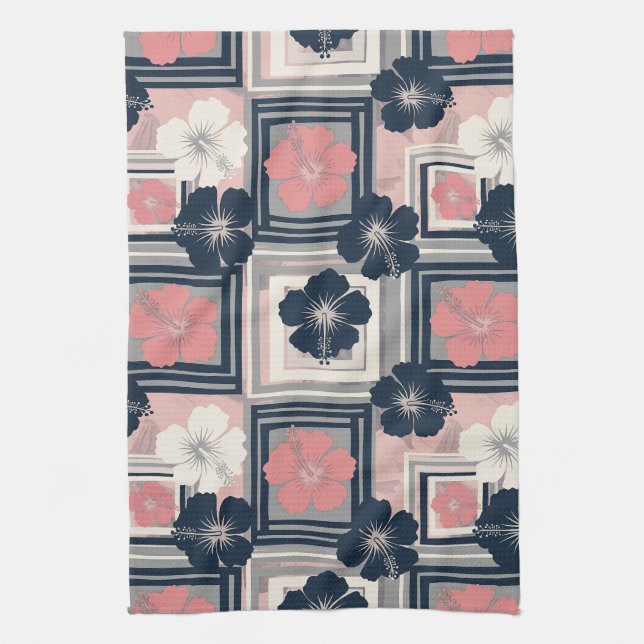 Elegant Blue Hibiscus Floral Pattern (9) Kitchen Towel (Vertical)