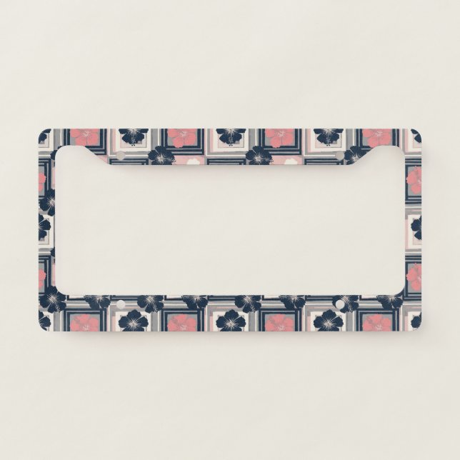 Elegant Blue Hibiscus Floral Pattern (9) License Plate Frame (Front)