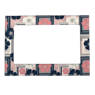 Elegant Blue Hibiscus Floral Pattern (9) Magnetic Frame