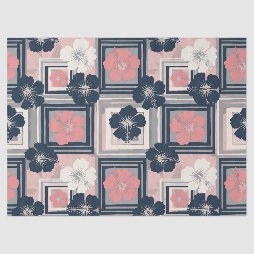 Elegant Blue Hibiscus Floral Pattern (9) Tissue Paper