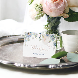 Elegant Blue Hidrangea & Rose Wedding Thank You Card
