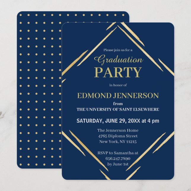 Elegant Blue High School 2025 Graduation Party Invitation (Front/Back)