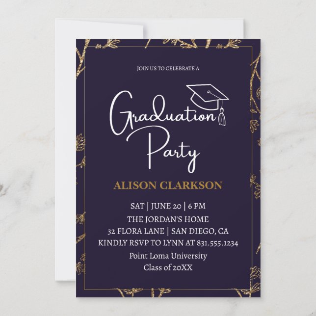 Elegant Blue High School Graduate 2025 Photo Party Invitation (Back)