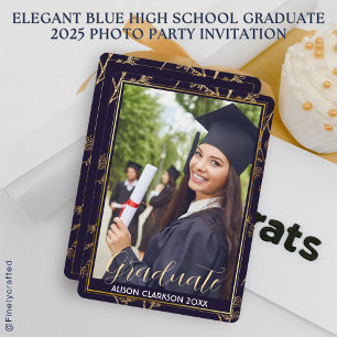 Elegant Blue High School Graduate 2025 Photo Party Invitation